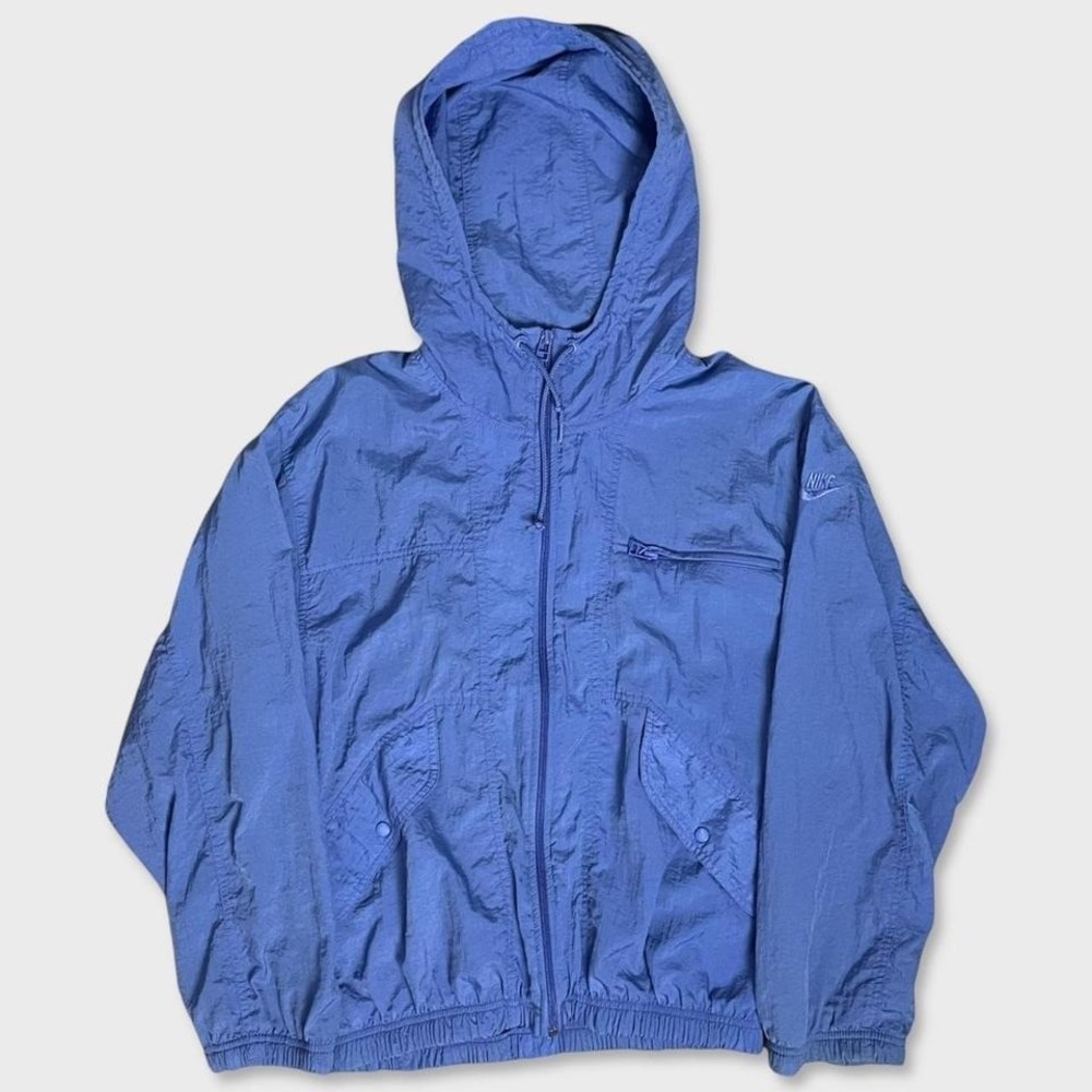 Women's Vintage 90's Blue Nike Lightweight Zip-Up Hooded Jacket Size S 6-8